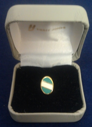Product Description: The standard pledge pin comes in "Delta Phi" blue and white cloisonne. Has a "clasp" back (like the badge).</br></br>Typically kept and bought by each chapter and reused forincoming new members.</br></br>Domestic Shipping included.</br></br>Contact Delta Phi National if you wish to ship internationally.</br> Delta Phi New Member Pin