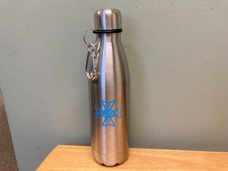 Product Description: Stainless steel bottle with carabiner.</br></br>Domestic Shipping included.</br></br>Contact Delta Phi National if you wish to ship internationally.</br> Water Bottle